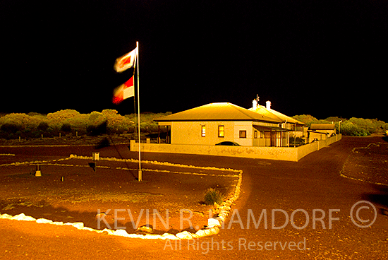 The Lightkeeper's houses lit by the lamp of the Cape Borda Lighthouse, Flinders Chase National Park, Kangaroo Island, South Australia.
