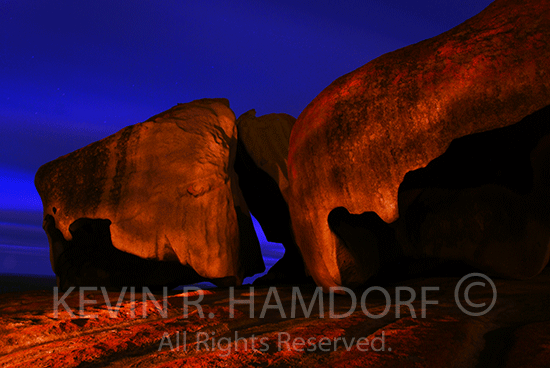 Remarkable Rocks, Cape Du Couedic, southwest coast, Kangaroo Island, South Australia.  This is the mythic site from the Ngurunderi aboriginal people's Dreamtime, where the spirits of the dead ascend to the afterlife in the stars of the milky way.