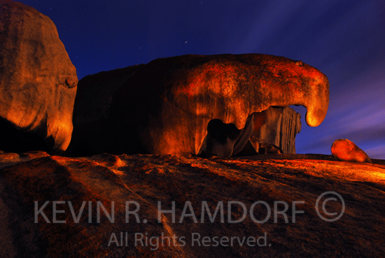 Remarkable Rocks, Cape Du Couedic, southwest coast, Kangaroo Island, South Australia.  This is the mythic site from the Ngurunderi aboriginal people's Dreamtime, where the spirits of the dead ascend to the afterlife in the stars of the milky way.