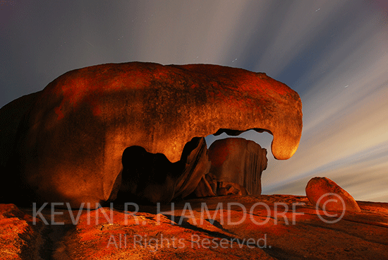 Remarkable Rocks, Cape Du Couedic, southwest coast, Kangaroo Island, South Australia.  This is the mythic site from the Ngurunderi aboriginal people's Dreamtime, where the spirits of the dead ascend to the afterlife in the stars of the milky way.