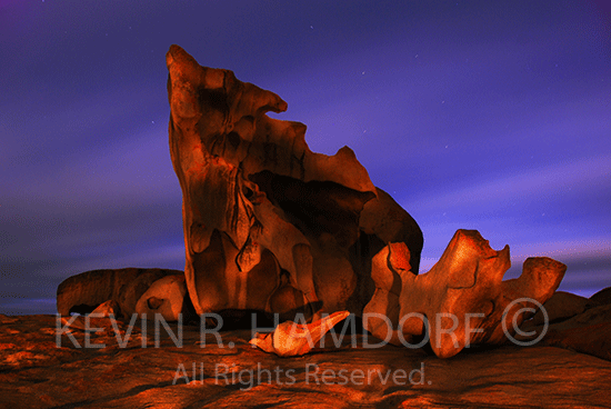 Remarkable Rocks, Cape Du Couedic, southwest coast, Kangaroo Island, South Australia.  This is the mythic site from the Ngurunderi aboriginal people's Dreamtime, where the spirits of the dead ascend to the afterlife in the stars of the milky way.