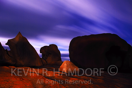 Remarkable Rocks, Cape Du Couedic, southwest coast, Kangaroo Island, South Australia.  This is the mythic site from the Ngurunderi aboriginal people's Dreamtime, where the spirits of the dead ascend to the afterlife in the stars of the milky way.