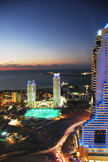 Development of Dubai Marina (foreground) and Palm Jumeirah (background), United Arab Emirates